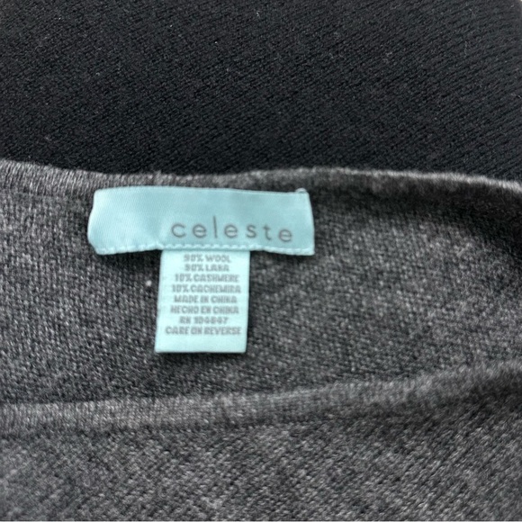 Celeste Wool Cashmere Poncho Black Gray Color Block Quiet Luxury No Size Tag EUC - Picture 2 of 6